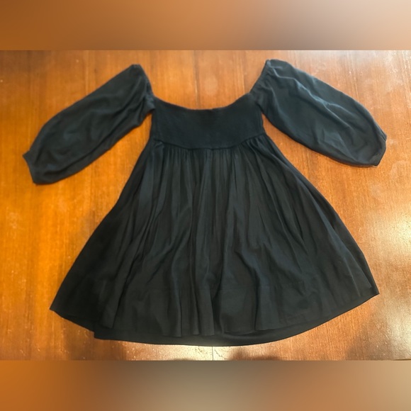 Urban Outfitters Caterina Linen Off-The-Shoulder Mini Dress Boho Babydoll Black - Picture 7 of 15